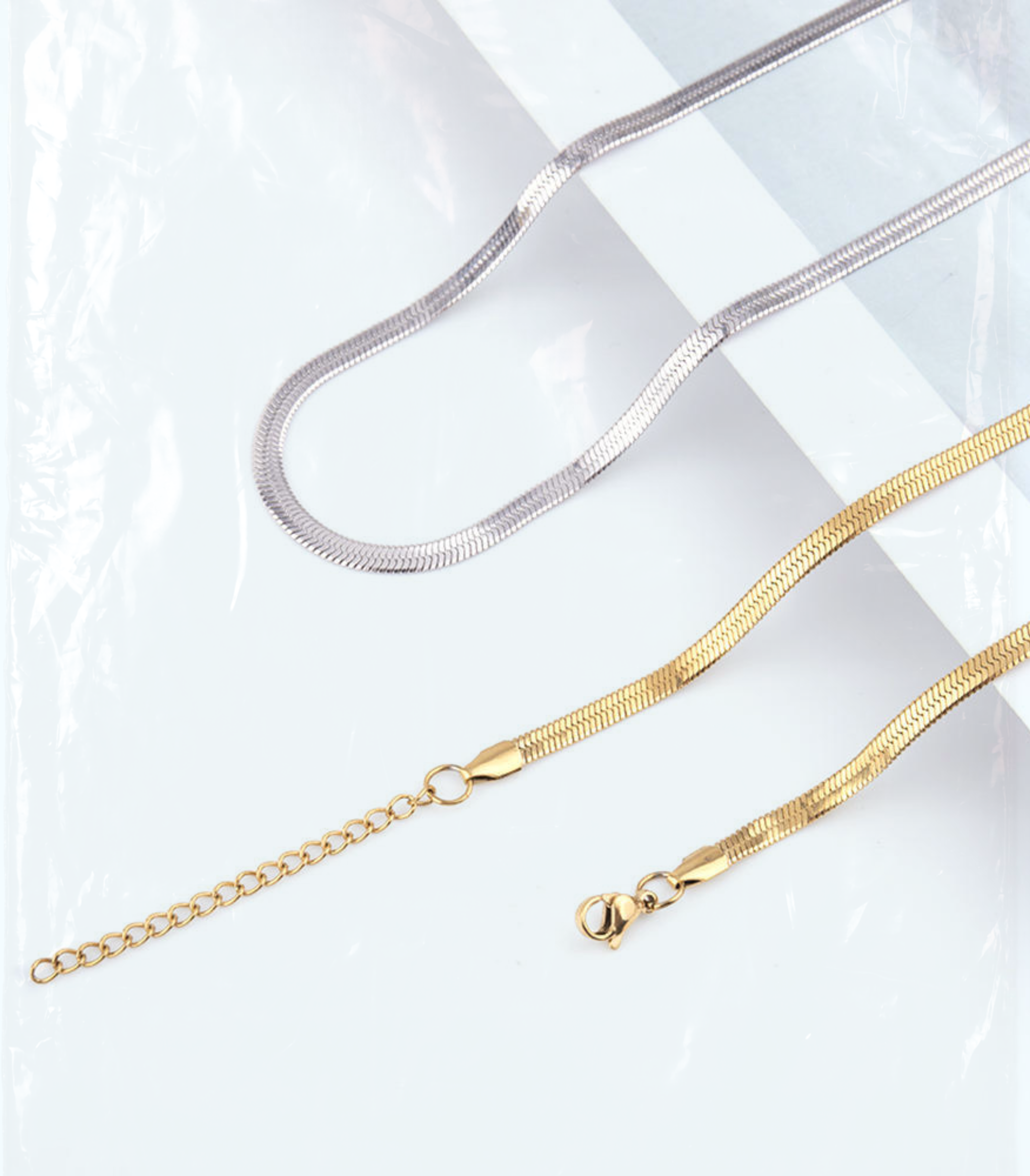 18K Gold Plated Stainless Steel Herringbone Necklace - Waterproof