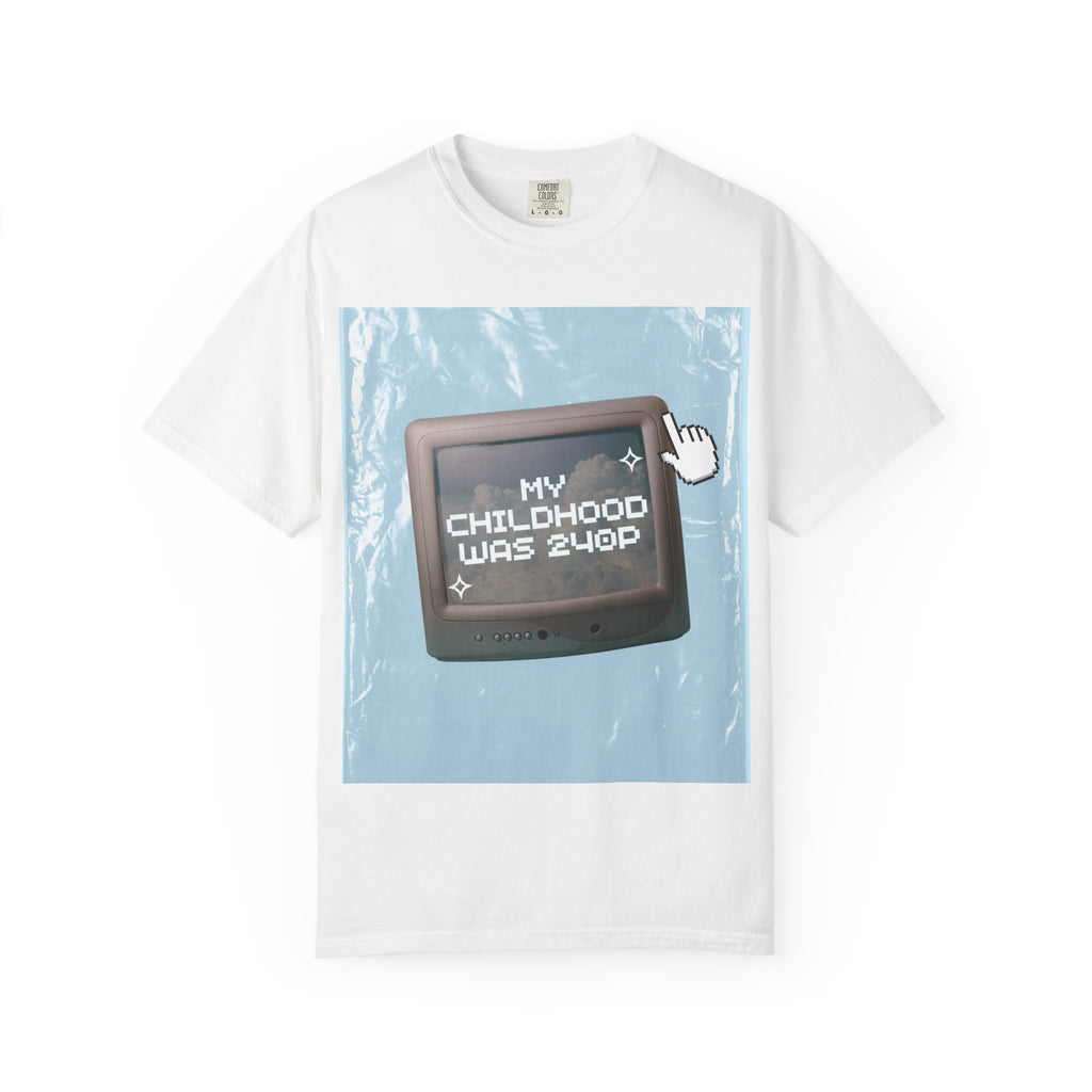 My Childhood Was 240P Graphic T-Shirt – Retro Tech Y2K Oversized Tee | Vintage Internet Aesthetic Shirt