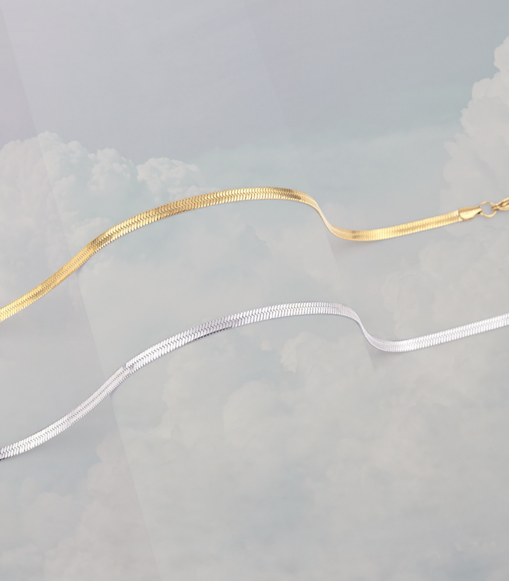 18K Gold Plated Stainless Steel Herringbone Necklace - Waterproof