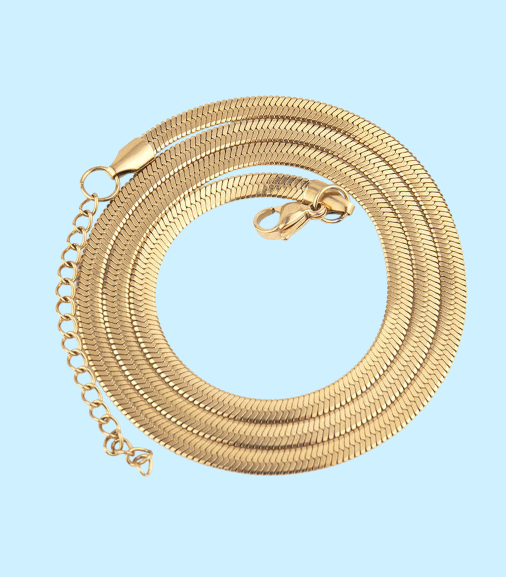 18K Gold Plated Stainless Steel Herringbone Necklace - Waterproof